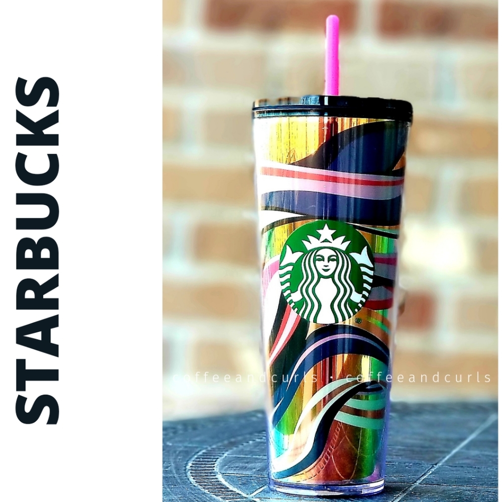 Starbucks Gold Ribbon Swirl Holigraphic Venti Cold Cup Tumbler Christmas…